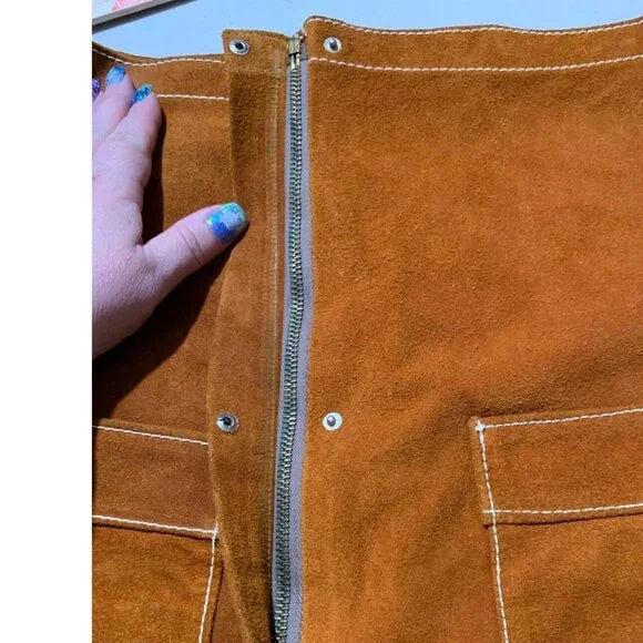 Vintage 60's-70's Sz 11 Brown A-line Suede Leather Skirt W/Pockets Hippie Boho - Picture 13 of 13
